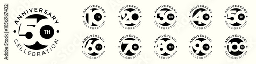 collection of creative Anniversary circle number 10 to 100 logo designs. abstract number design vector illustration