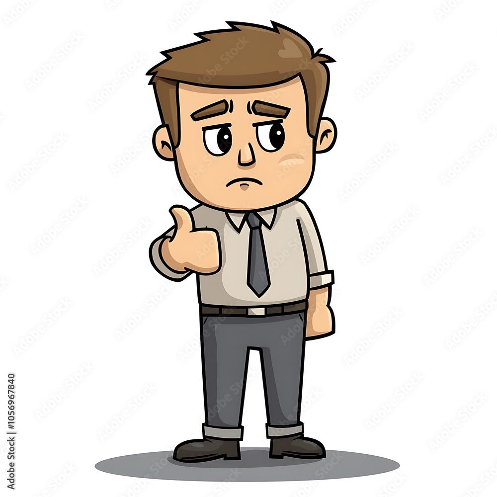 Cartoon employee giving a thumbs-up with a cheerful smile on a white background. Cartoon employee giving a thumbs-up with a cheerful smile on a white background.
