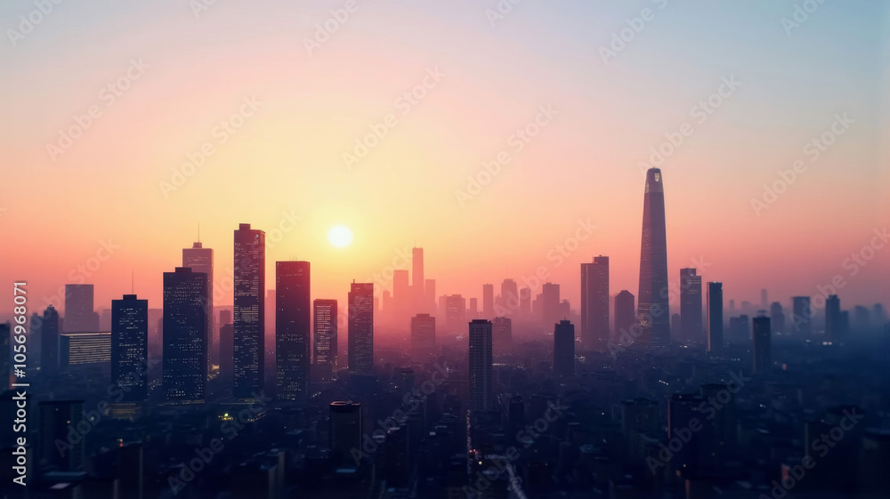 Stunning city skyline at sunset with skyscrapers and vibrant colors Stunning city skyline at sunset with skyscrapers and vibrant colors
