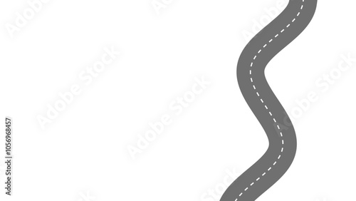 A curvy gray road with dashed white lines, positioned on the right side against a white background