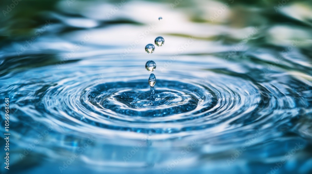 Water Droplet Creating Ripples in a Blue Liquid Water Droplet Creating Ripples in a Blue Liquid