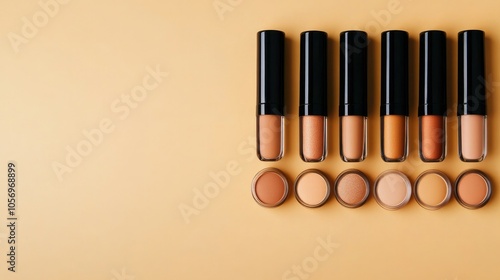 Makeup concealers in various shades arranged on a simple background; professional and stylish display