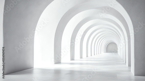 A long hallway with white arches.