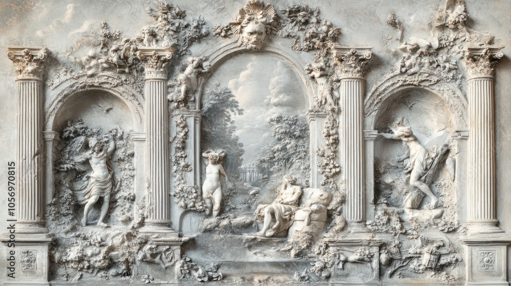 Roman-inspired wallpaper with mythological scenes and intricate details, perfect for classical decor, isolated on white Roman-inspired wallpaper with mythological scenes and intricate details, perfect for classical decor, isolated on white