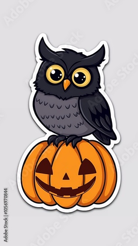 owl and halloween pumpkin sticker photo