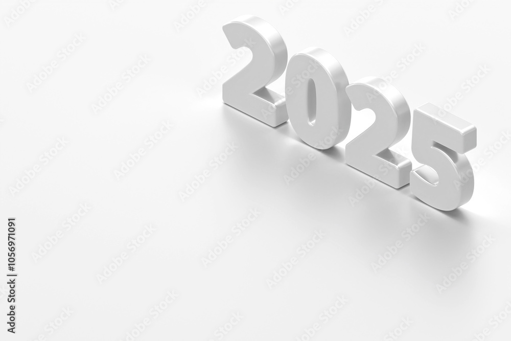 Minimalist white 2025 text on clean, white background, symbolizing fresh start and new year themes. Ideal for New Year, business goals, and futuristic concepts, 3d rendering Minimalist white 2025 text on clean, white background, symbolizing fresh start and new year themes. Ideal for New Year, business goals, and futuristic concepts, 3d rendering