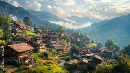 Wallpaper Mural Mountain Village in the Mist Torontodigital.ca