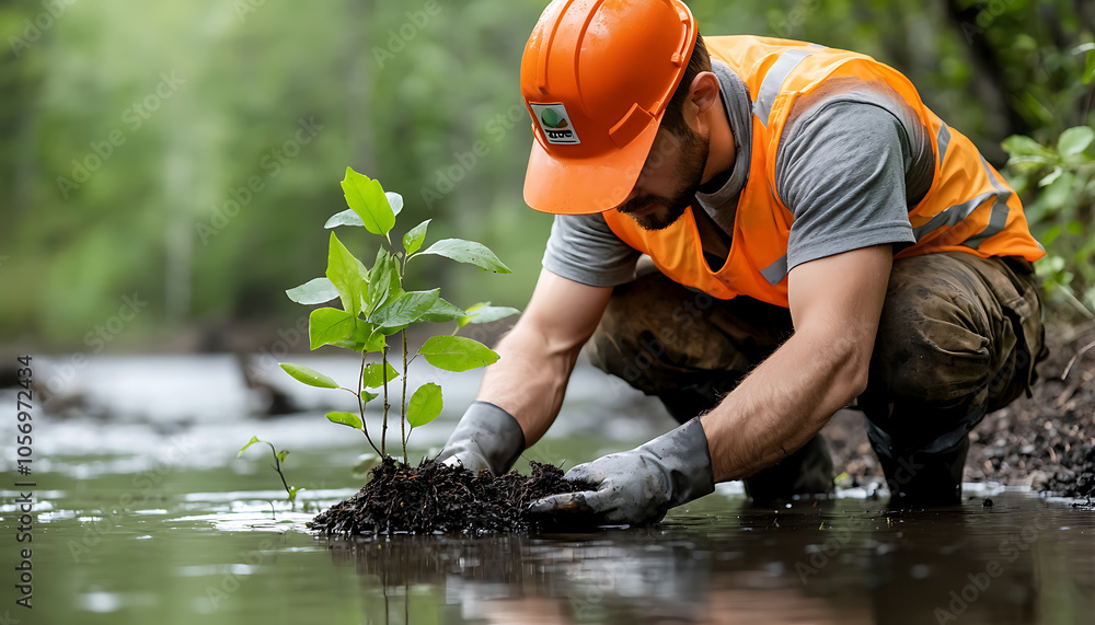 Engineers utilizing advanced sensors to plant native species in aquatic ecosystems for sustainable environmental restoration Engineers utilizing advanced sensors to plant native species in aquatic ecosystems for sustainable environmental restoration