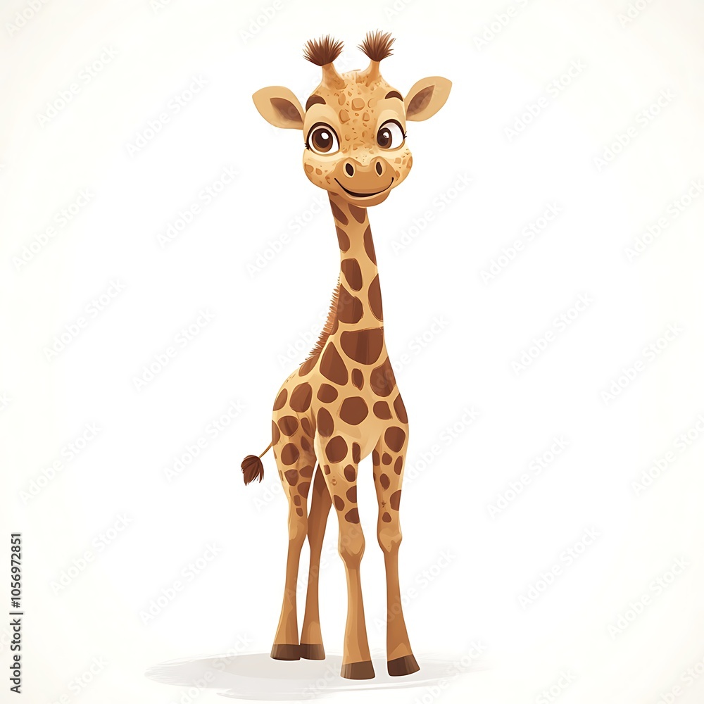 Cartoon baby giraffe standing on a white background. Cartoon baby giraffe standing on a white background.
