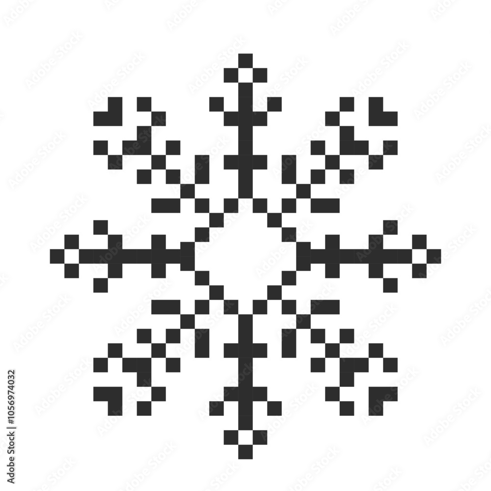 Pixel snowflake winter retro pixilated 8 bit game stamp. Holiday flake ornament. Simple crystal ornament. Pixel snowflake winter retro pixilated 8 bit game stamp. Holiday flake ornament. Simple crystal ornament.