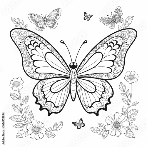 Wallpaper Mural Butterfly Coloring Page with Doodle and Zentangle Elements - For Children and Adults Torontodigital.ca
