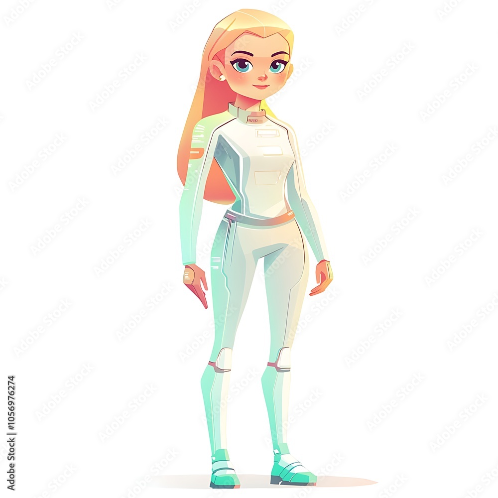 Cartoon girl in a futuristic sci-fi outfit on a white background. Cartoon girl in a futuristic sci-fi outfit on a white background.
