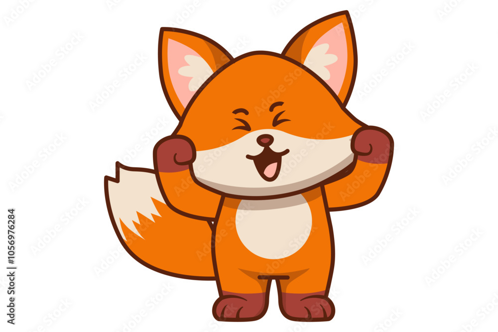 Cute Happy Fox Raising Hands Illustration Cute Happy Fox Raising Hands Illustration