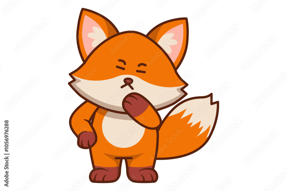 Cute Fox Thinking with Hand on His Chin Illustration Cute Fox Thinking with Hand on His Chin Illustration