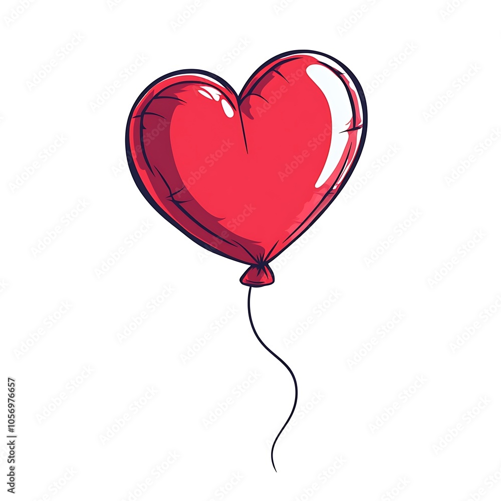 Cartoon heart-shaped balloon floating on a white background. Cartoon heart-shaped balloon floating on a white background.
