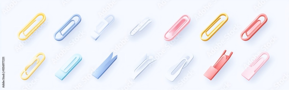 Colorful Paper Clips Isometric Design Colorful Paper Clips Isometric Design