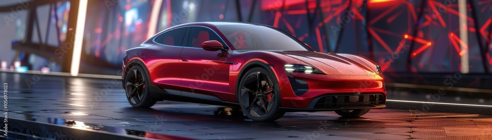 Showcase the sleek design and advanced technology of an electric car in a captivating 3D format Showcase the sleek design and advanced technology of an electric car in a captivating 3D format