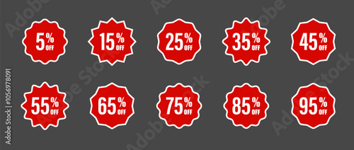 Starburst price. Set of Zigzag edge circle shapes. Flat Design elements. Red Colored stickers. Vector illustration.