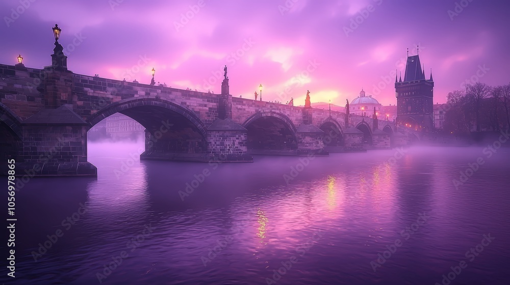 Gothic Charles Bridge in Morning Mist Gothic Charles Bridge in Morning Mist