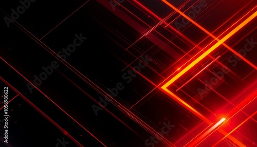 Abstract Red and Orange Neon Lines on Black Background