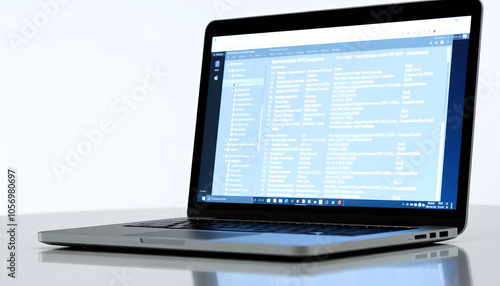 manages document data on a laptop. concept of document files digital electronic, business paperless. ERP, enterprise resource planning system. software for management recorded in the Database isolat photo