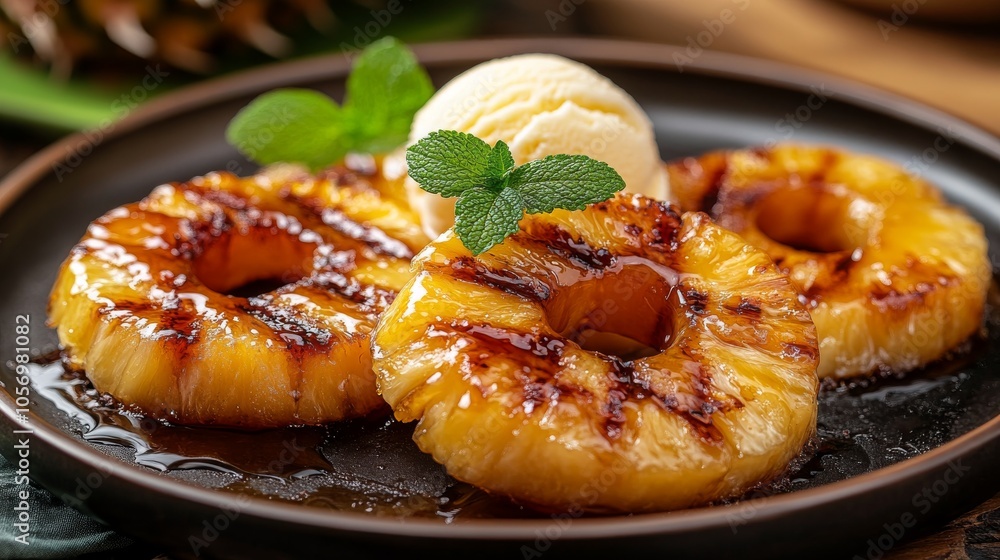 Grilled Pineapple Rings with Vanilla Ice Cream and Mint Grilled Pineapple Rings with Vanilla Ice Cream and Mint