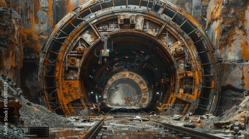 The construction site of the tunnel of the high-speed railway line . Construction of a large tunnel under the mountain