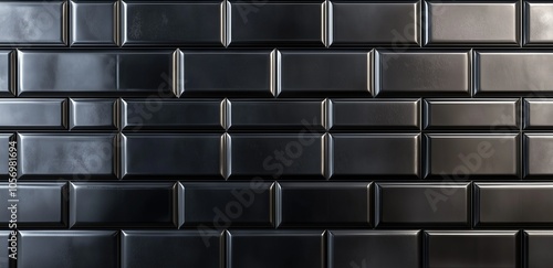 Black polished, semi gloss ceramic tiles, Wallpaper and background concept. photo