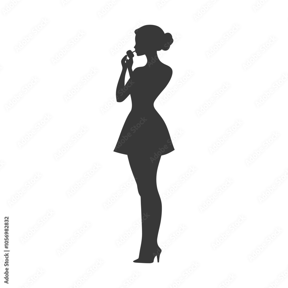 Silhouette of a Woman Applying Lipstick Silhouette of a Woman Applying Lipstick