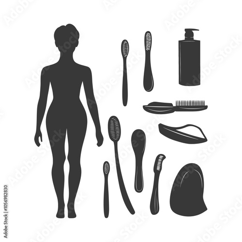 Silhouette of a Woman with Bathroom Essentials
