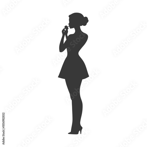 Silhouette of a Woman Applying Lipstick