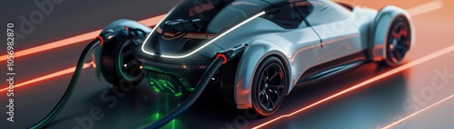 Visualize the future of mobility with a captivating 3D model of an electric car, highlighting its energyefficient components