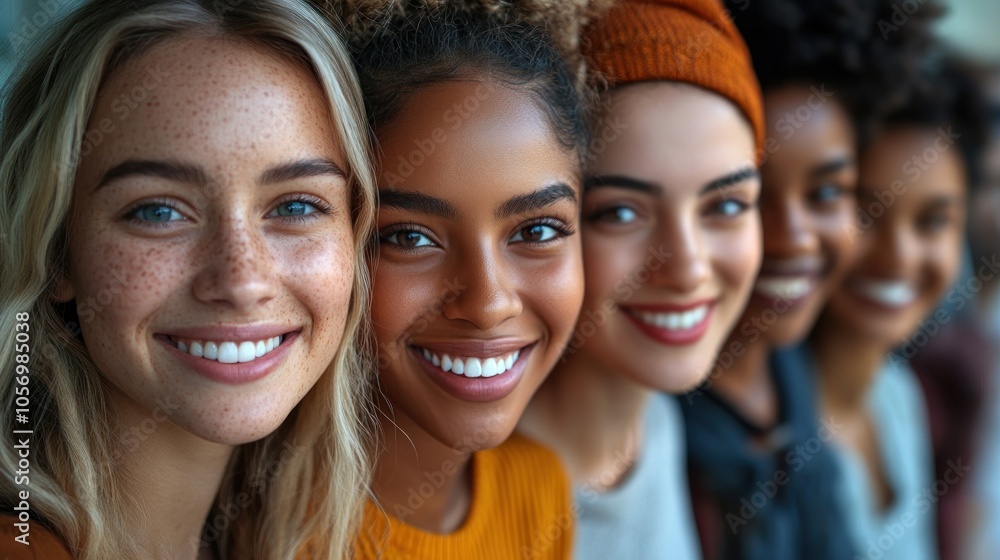 Fototapeta premium A diverse group of smiling women showcasing friendship and joy.