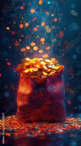 money bag overflowing with coins symbolizing online payment systems business finance and modern economic transactions set against a sleek digitalthemed background photo