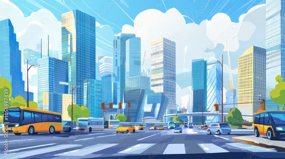 Obraz premium Urban Vitality: Skyscrapers, Neon Lights, and Modern Cityscapes