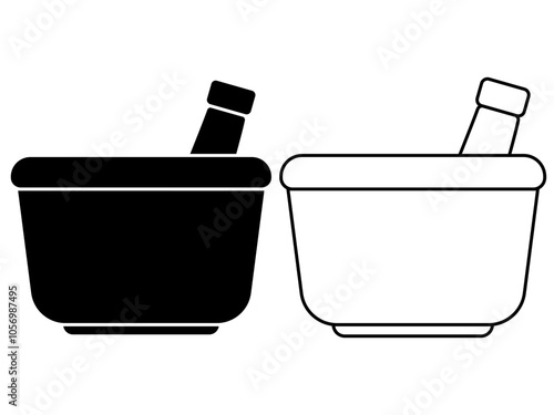 mortar and pestle icon vector illustration, isolated on white