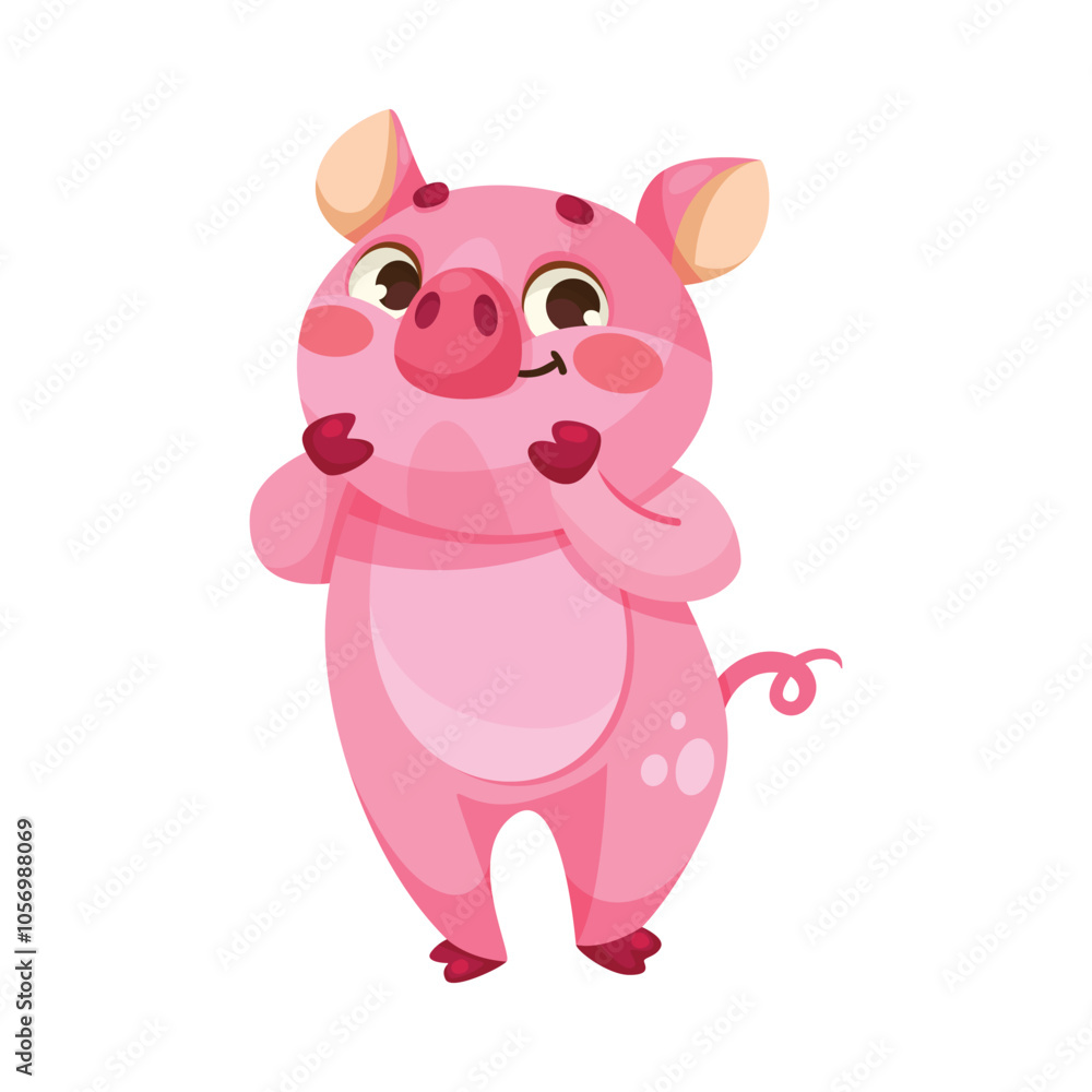 Pink Piglet Character in Standing Pose Vector Illustration Pink Piglet Character in Standing Pose Vector Illustration