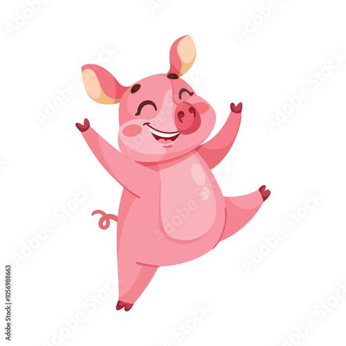 Pink Piglet Character Rejoice and Cheering Vector Illustration