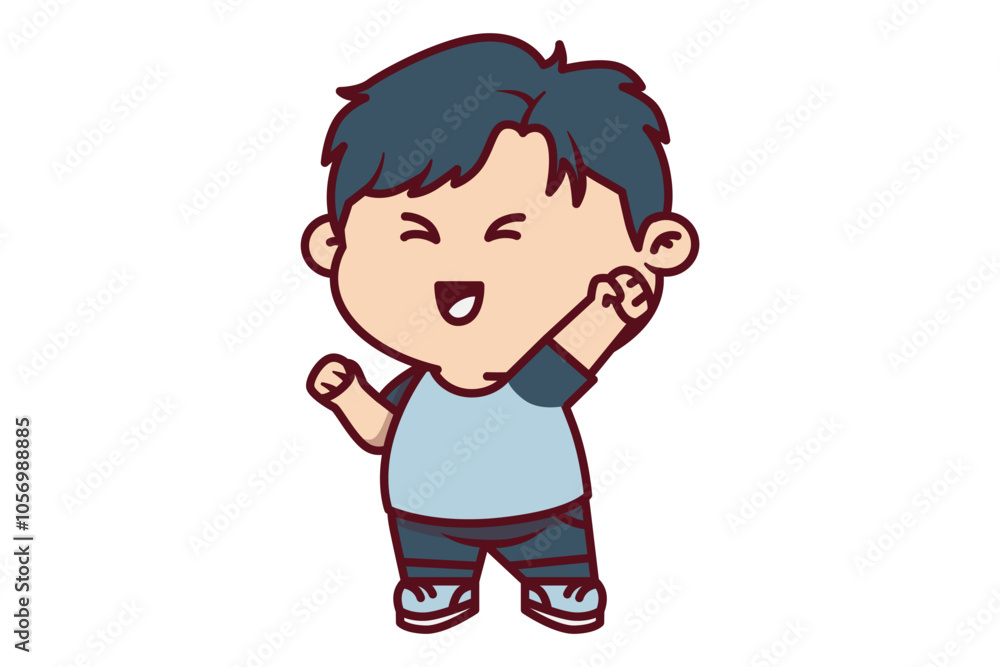 Cute Happy Boy in Celebrating Gesture Illustration Cute Happy Boy in Celebrating Gesture Illustration