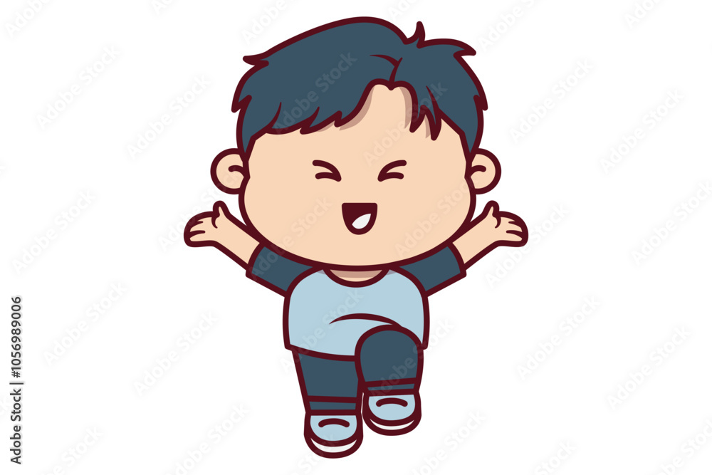 Cute Boy Jumping with Hands Wide Open Illustration Cute Boy Jumping with Hands Wide Open Illustration