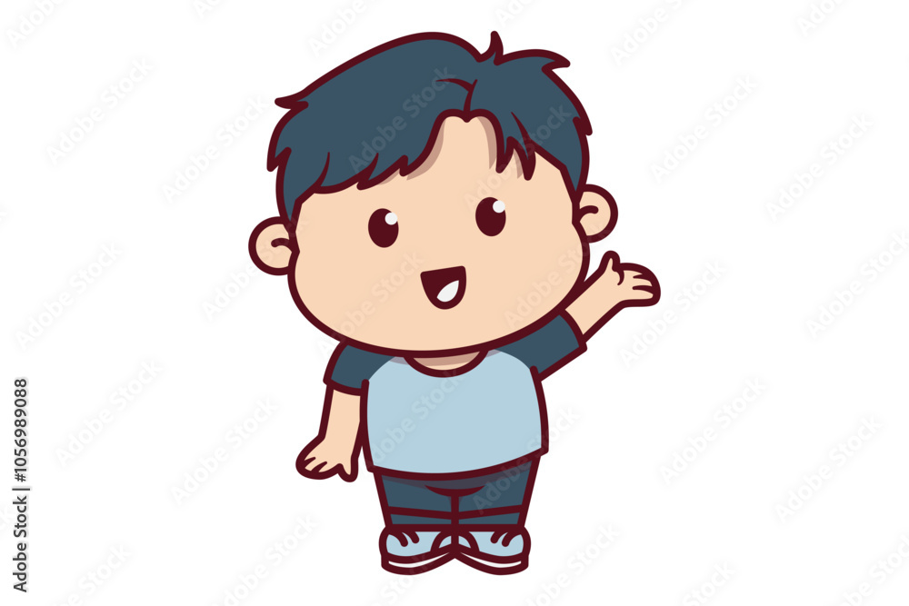 Cute Boy Raise Hand Greeting Illustration Cute Boy Raise Hand Greeting Illustration