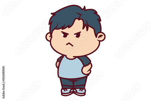 Cute Angry Boy with Hands on His Hips Illustration