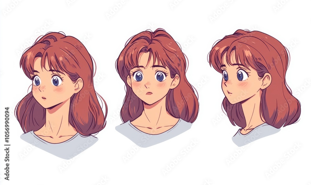 90s-style manga girl showing emotions in icon pack 90s-style manga girl showing emotions in icon pack