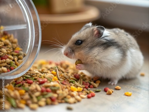 Adorable Hamster Eating Seeds - Cute Pet Photography for Animal Lovers photo