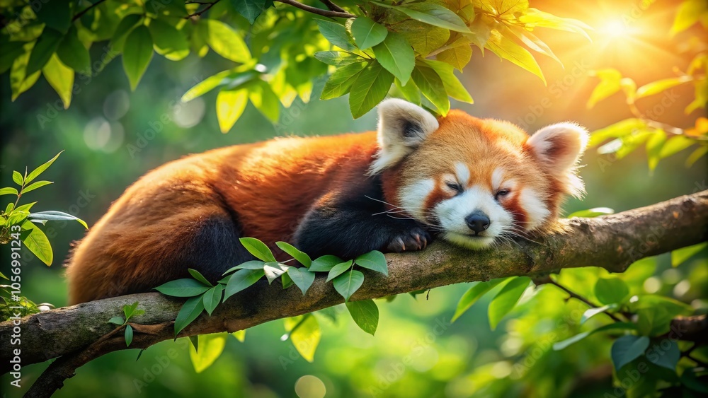 Adorable Red Panda Sleeping on a Branch - Captivating Wildlife Photography for Nature Lovers Adorable Red Panda Sleeping on a Branch - Captivating Wildlife Photography for Nature Lovers