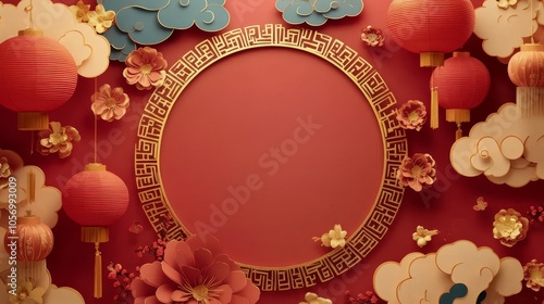 Chinese New Year background with a red and gold color scheme