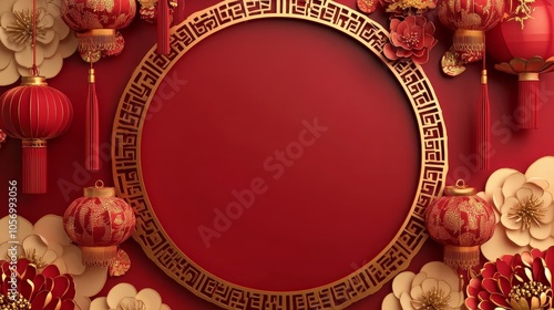 Chinese New Year background with a red and gold color scheme