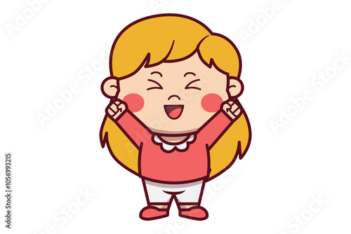 Wallpaper Mural Cute Happy Girl in Celebrating Gesture Illustration Torontodigital.ca