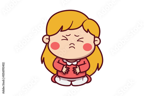 Cute Hungry Girl Touching Her Belly Illustration