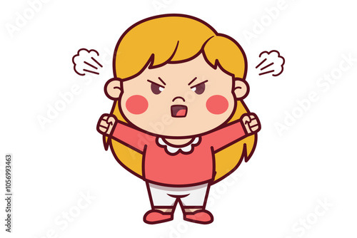Cute Angry Girl with Steams Illustration